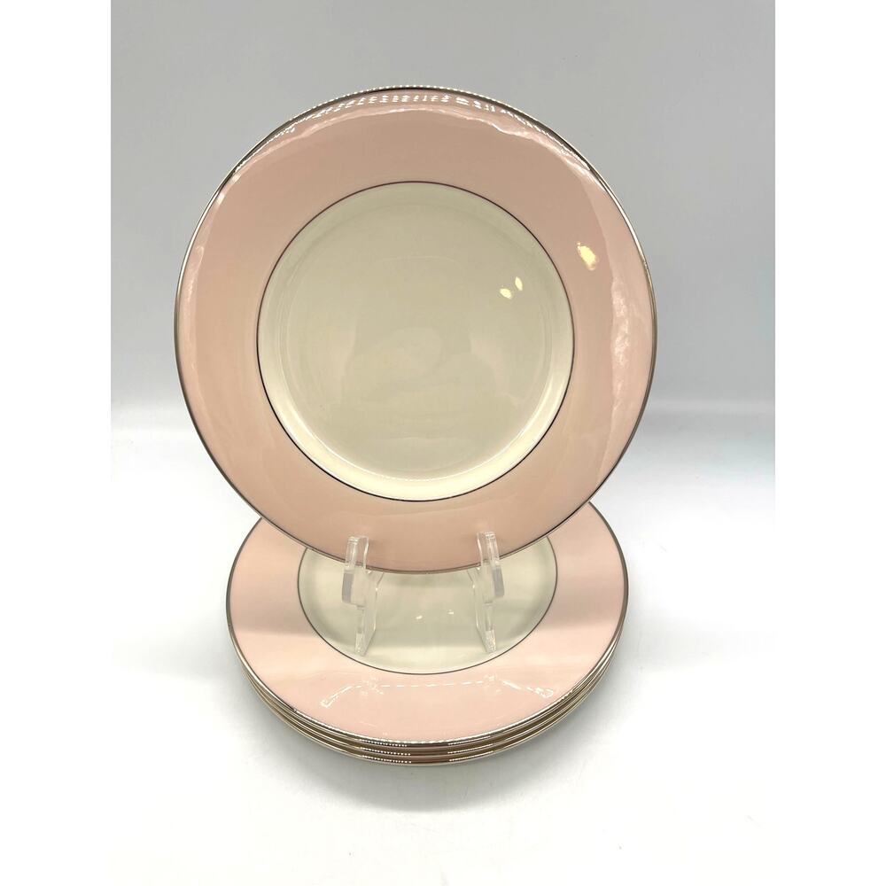 Vintage Colonial Fine China Porcelain Pink & White Set of 4 Salad Plates 8.5"